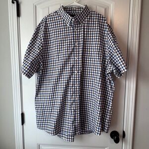 Lands' End Mens XXL/T No Iron Twill Gingham Short Sleeve Button Down Shirt Blue